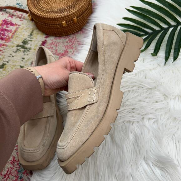 Dolce Vita Neutral Minimalist Chunky Platform Elias Dune Suede Leather Loafers 9 - Picture 5 of 9